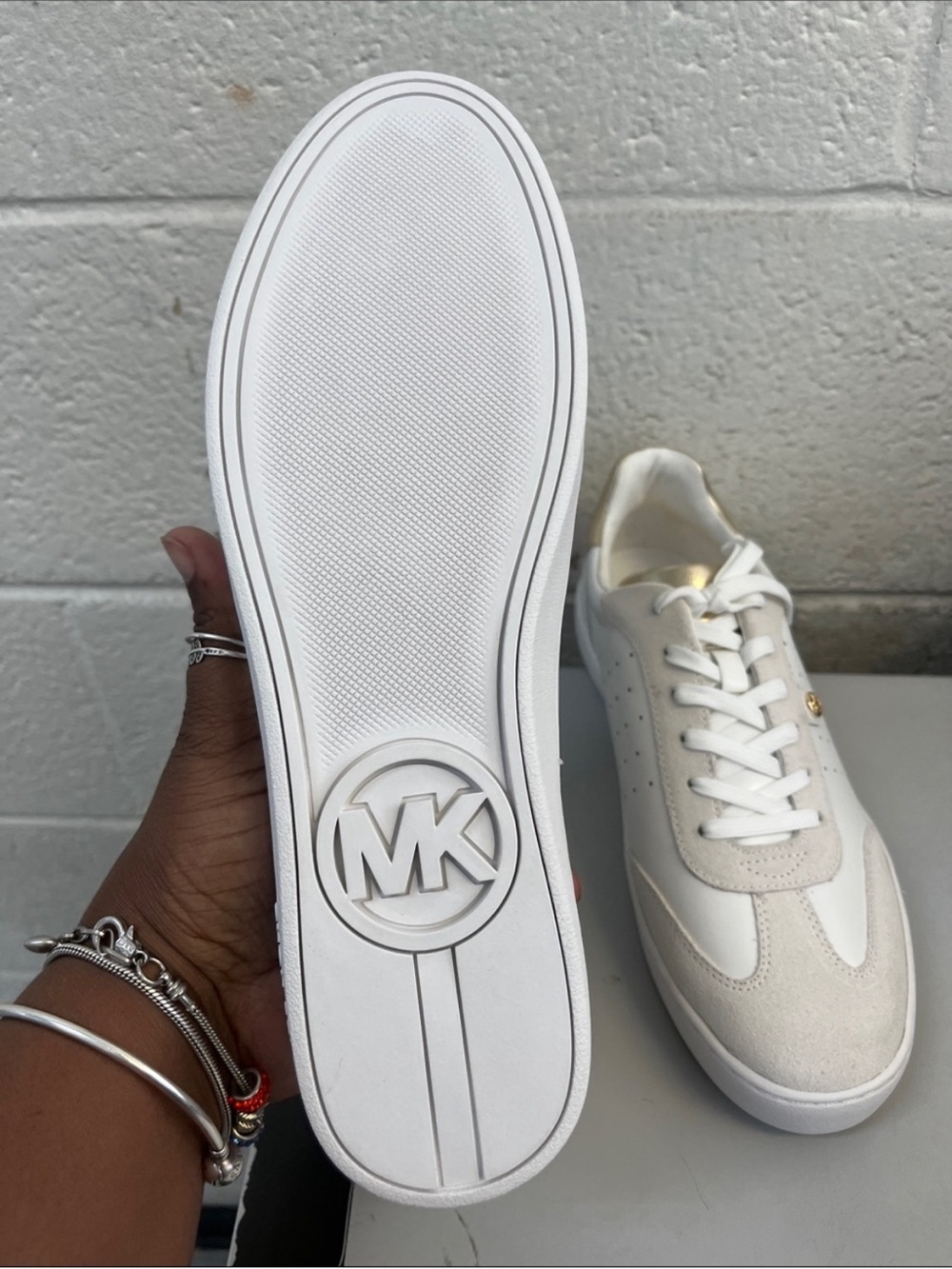 Michael Kors White Sneakers with Gold Heel Accent - Picture 3 of 7